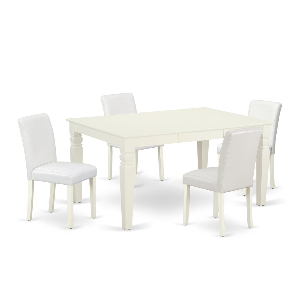 WEAB5-7V9-H1 5 Piece Dining Set Rectangular Table with Butterfly Leaf & 4 Linen White Faux Leather Chairs