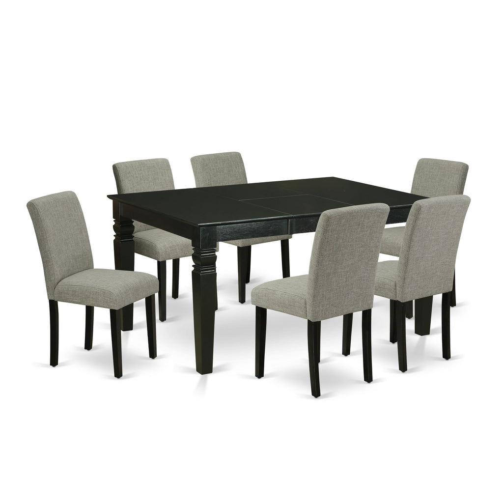WEAB7-S2L-JU 7-Piece Dining Ensemble Butterfly Leaf Table & 6 Shitake Fabric Chairs, Black