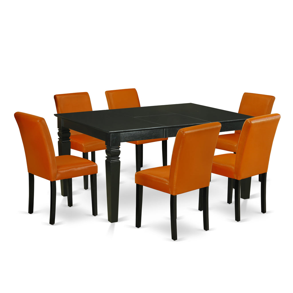 WEAB7-9KS-E7 Stunning 7-Piece Dining Set with Expanding Table and 6 Faux Leather Chairs, Black Elegance