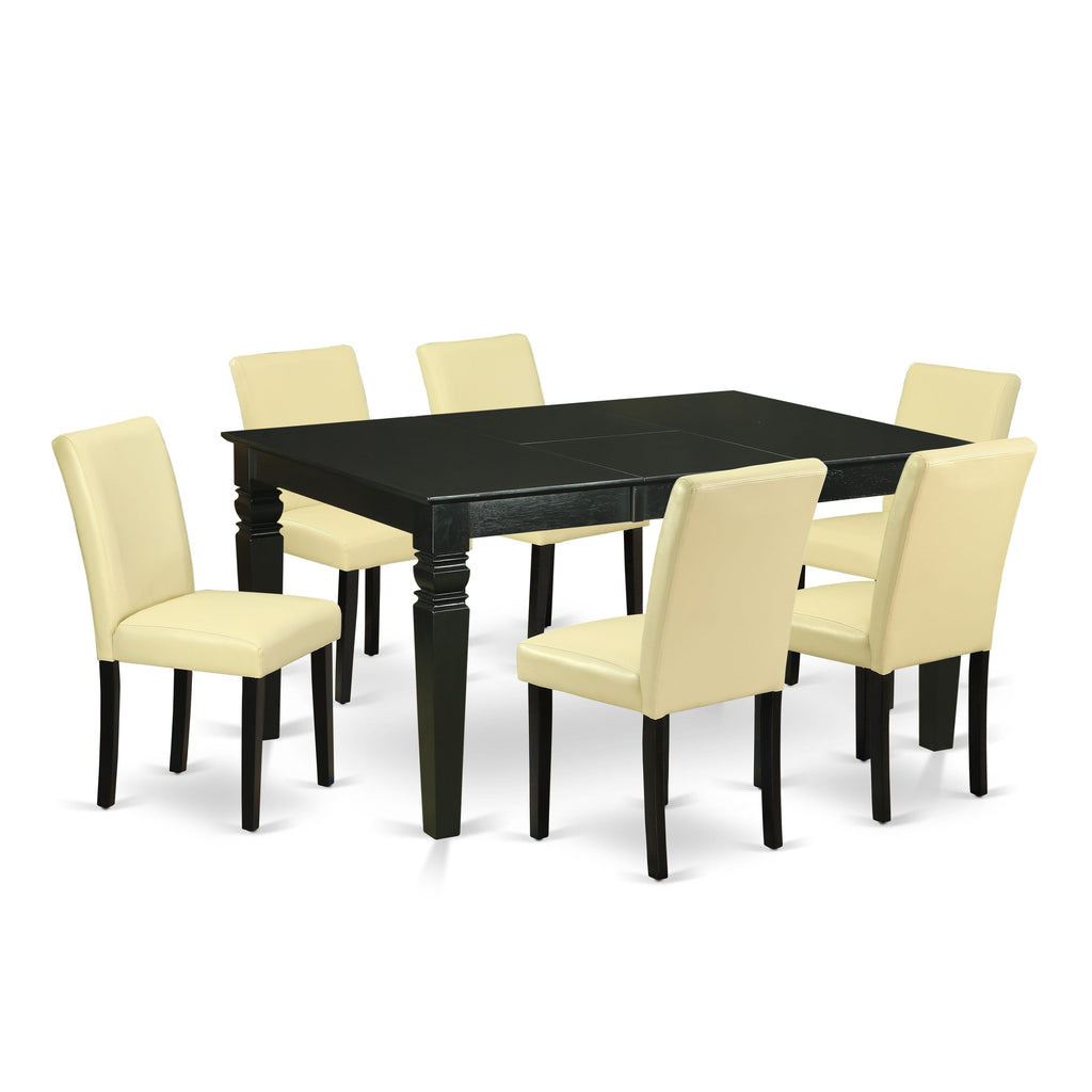 WEAB7-9DR-1D Chic 7-Piece Set with Rectangular Leaf Table & Eggnog Seats, Faux Leather, Black