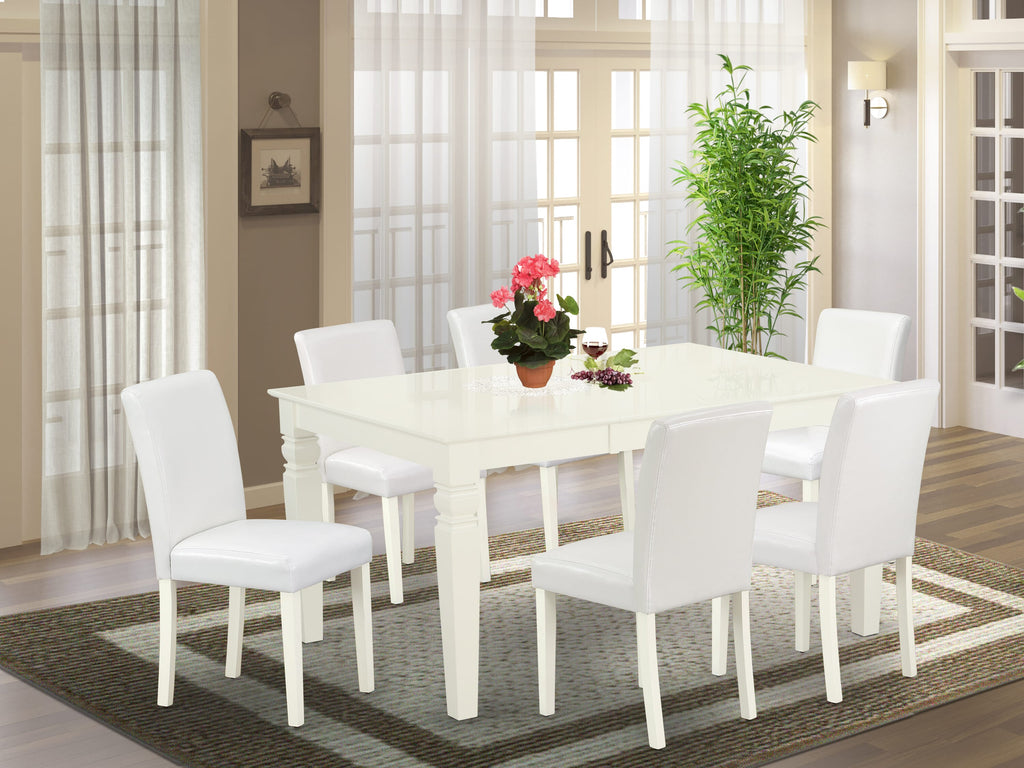 WEAB7-11K-16 7 Piece Rectangular Dining Set with Butterfly Leaf & 6 Plush White Parson Chairs