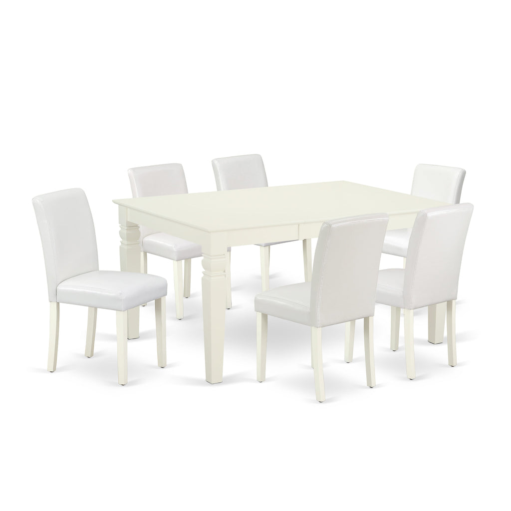 WEAB7-11K-16 7 Piece Rectangular Dining Set with Butterfly Leaf & 6 Plush White Parson Chairs
