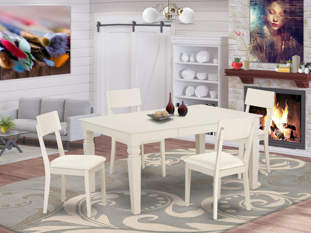 WEAD5-JGH-PK Dining Set for 4 - Rectangular Extendable Table and Faux Leather Chairs, White