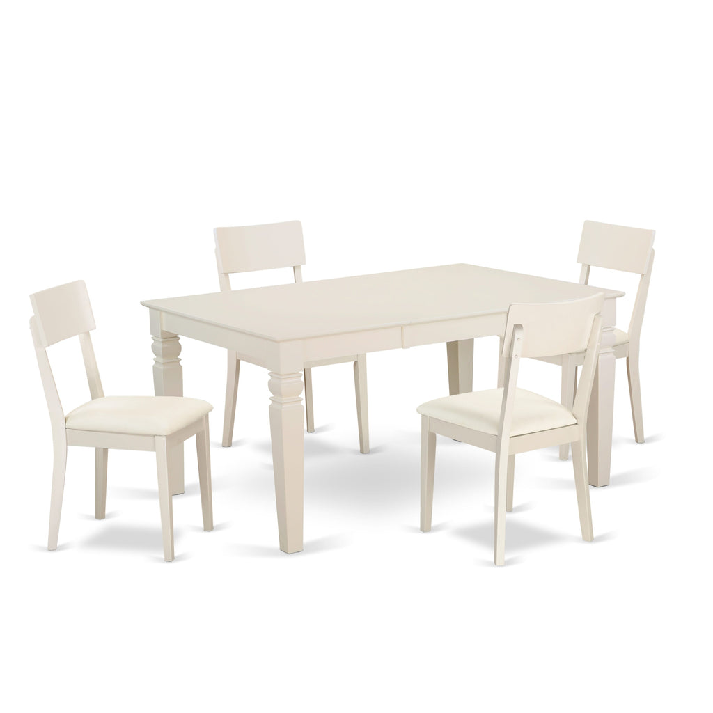 WEAD5-JGH-PK Dining Set for 4 - Rectangular Extendable Table and Faux Leather Chairs, White