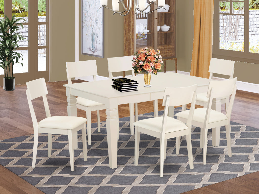 WEAD7-RXW-OZ 7-Piece Dining Suite with Rectangle Table & 6 Leatherette Chairs, Butterfly Leaf, Soft White