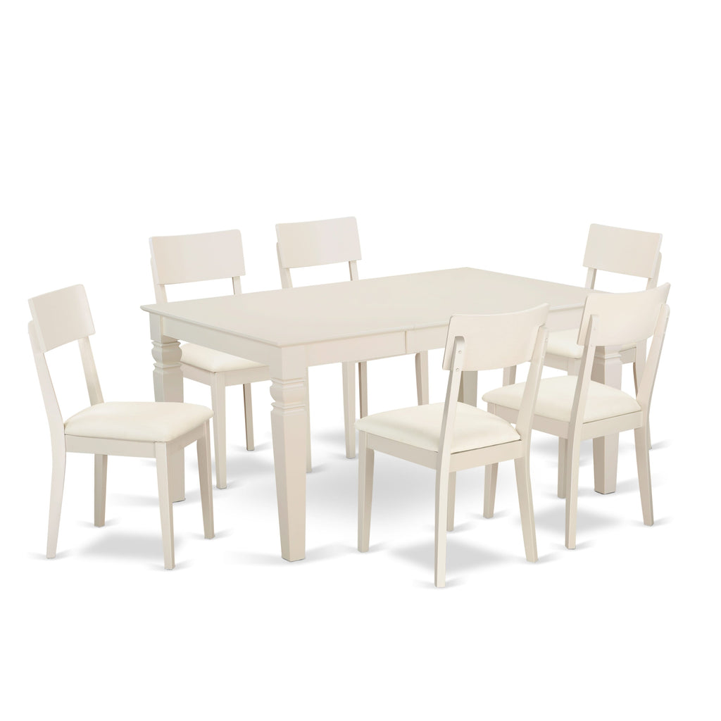 WEAD7-RXW-OZ 7-Piece Dining Suite with Rectangle Table & 6 Leatherette Chairs, Butterfly Leaf, Soft White