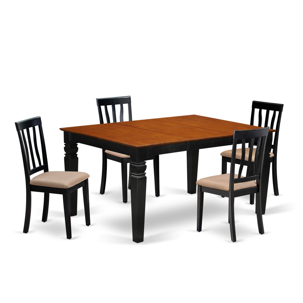 WEAN5-RF7-5 5-Piece Dining Set Rectangular Table with Butterfly Leaf & 4 Fabric Chairs - 42x60 Inches, Black & Cherry