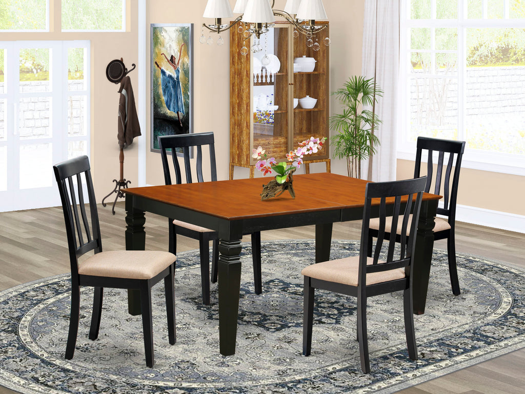 WEAN5-RF7-5 5-Piece Dining Set Rectangular Table with Butterfly Leaf & 4 Fabric Chairs - 42x60 Inches, Black & Cherry
