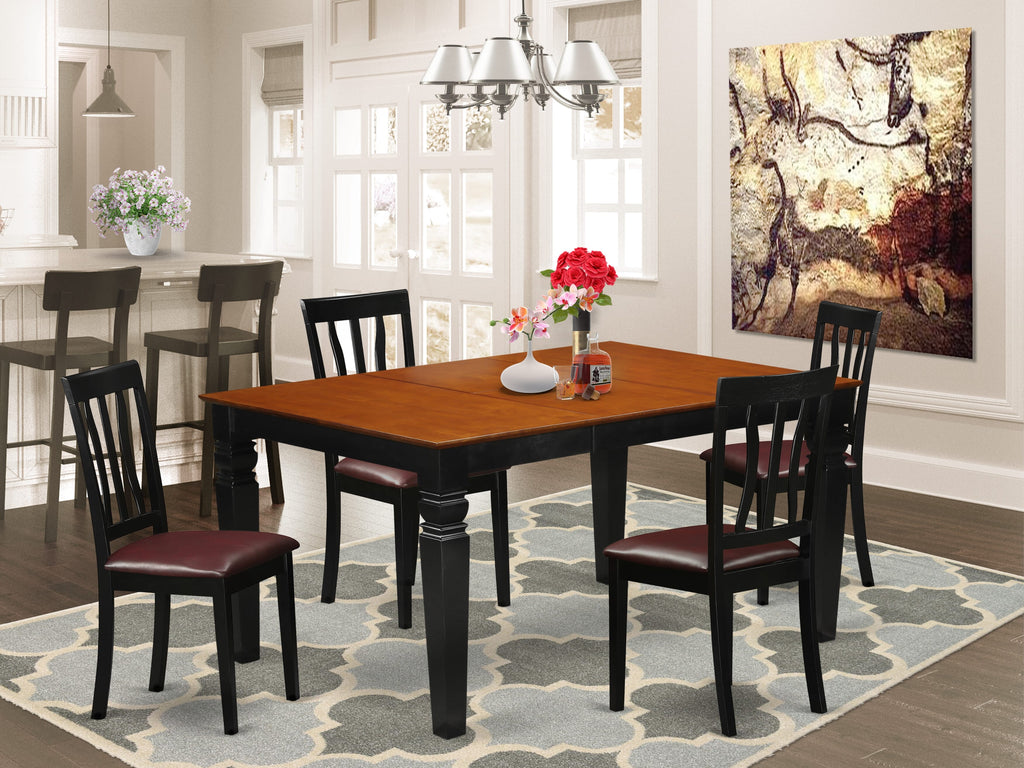 WEAN5-OOV-ZT 5-Piece Dining Collection with Extendable Table & Upholstered Seats, 42x60, Black/Cherry