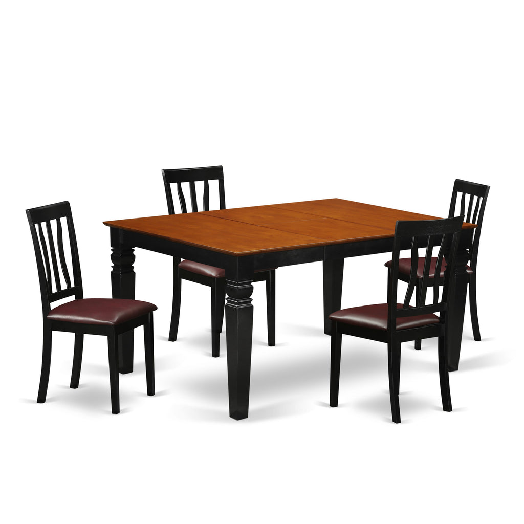 WEAN5-OOV-ZT 5-Piece Dining Collection with Extendable Table & Upholstered Seats, 42x60, Black/Cherry