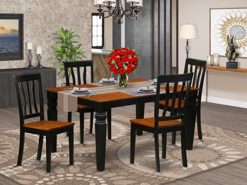 WEAN5-4AQ-T 5 Piece Dining Set Rectangle Table with Leaf and 4 Chairs, 42x60 Inch, Black & Cherry