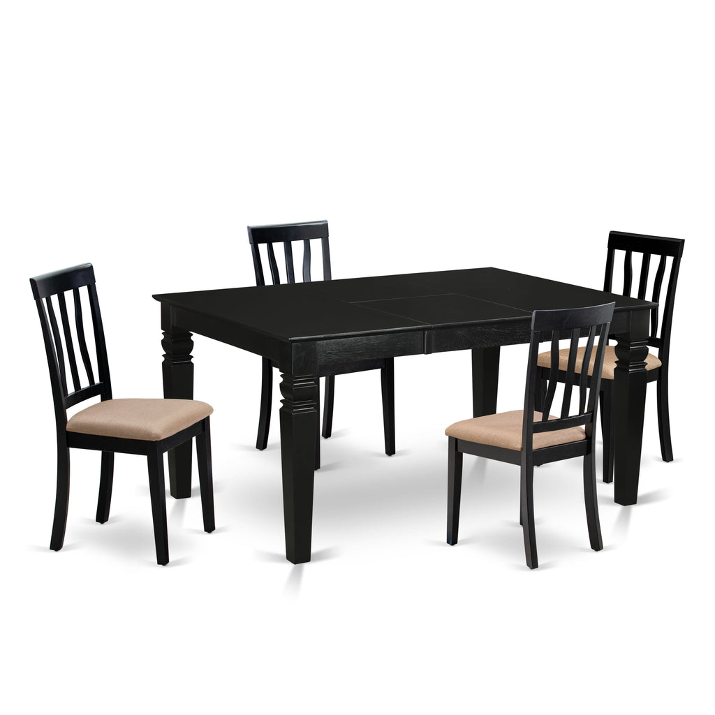 WEAN5-CTT-L 5-Piece Dining Ensemble Expandable Table & Upholstered Chairs, 42x60 - Sleek Elegance
