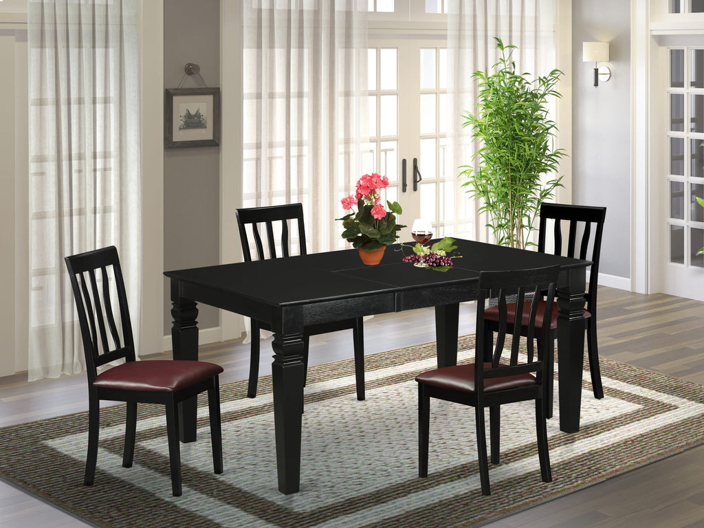WEAN5-W1M-OX Timelessly Styled Dining Ensemble Rectangle Extendable Table & Faux Leather Chair Set for Four