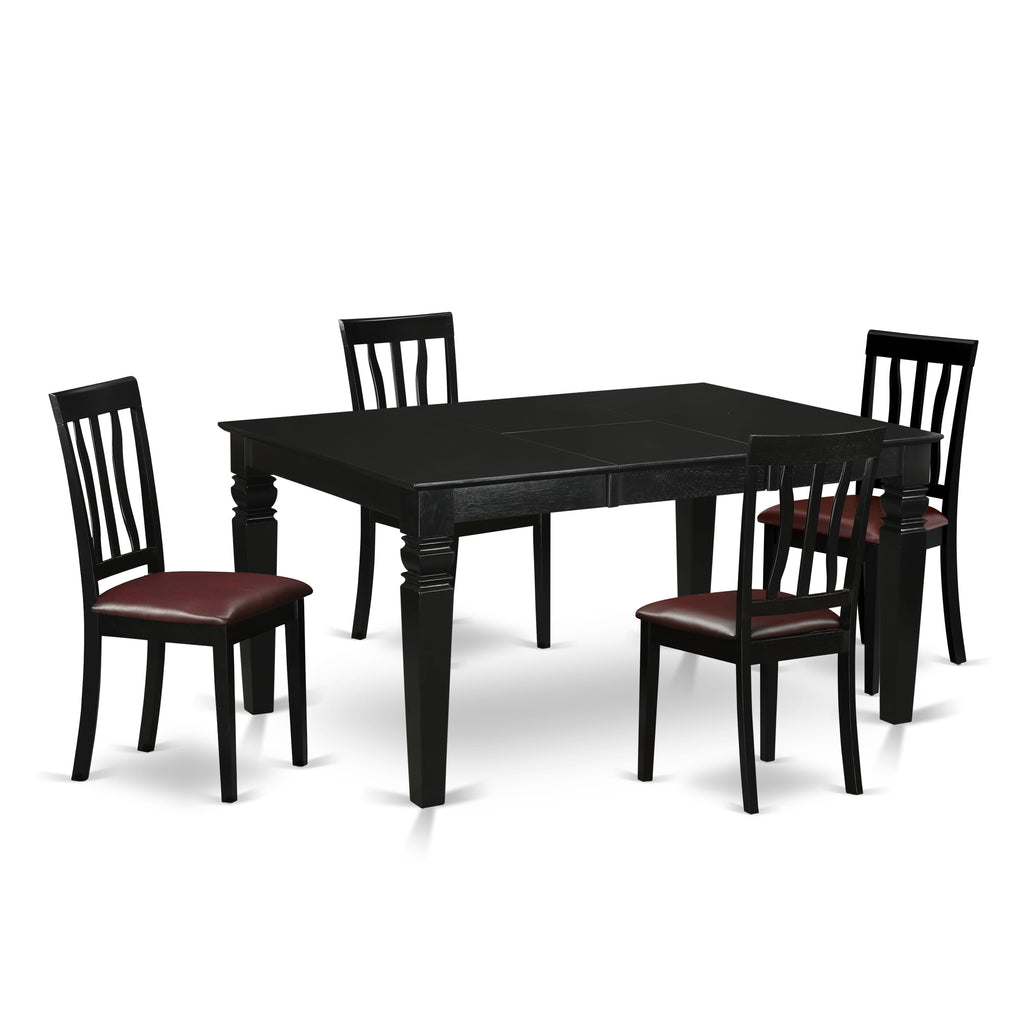 WEAN5-W1M-OX Timelessly Styled Dining Ensemble Rectangle Extendable Table & Faux Leather Chair Set for Four