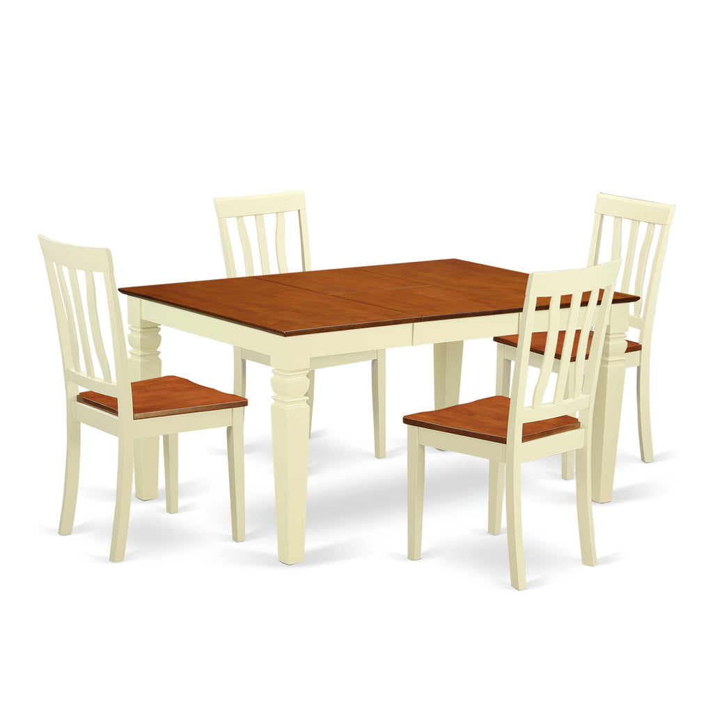 WEAN5-0SW-E Dining Ensemble Elegant 5-Piece Set with Leaf-Expandable Table and Four Chairs, Buttery & Cherry Finish