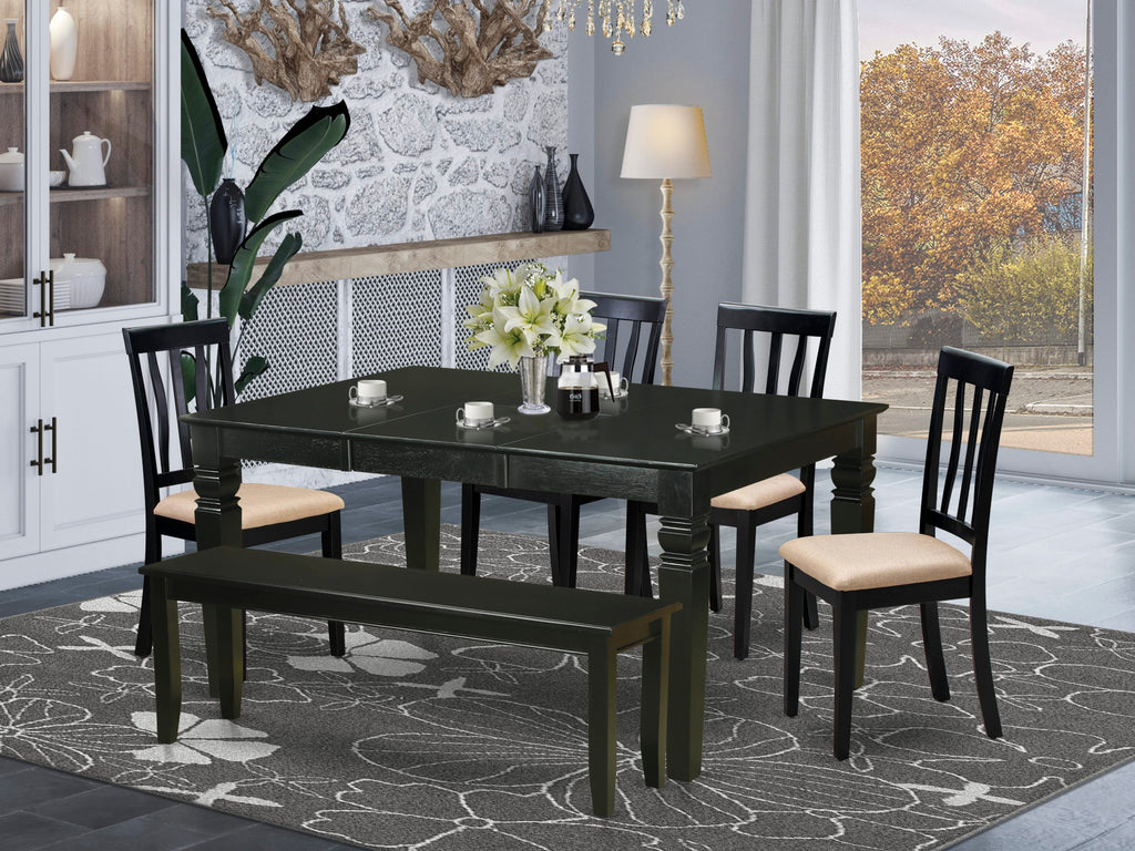 WEAN6S-NQ1-B Chic 6-Piece Dining Ensemble Featuring Extendable Table, Upholstered Seats & Bench