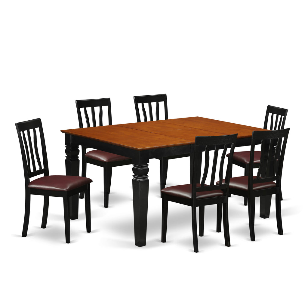 WEAN7-EED-79 Dining Ensemble - 7 Piece Set with Expandable Table & 6 Faux Leather Chairs, Black & Cherry