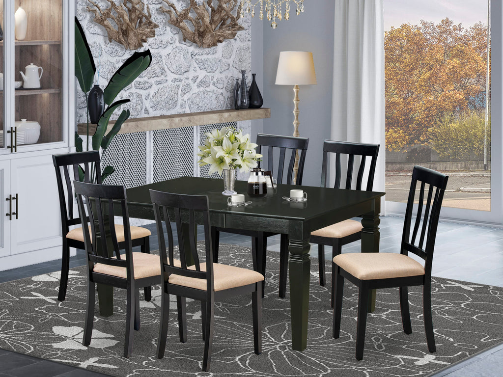 WEAN7-9TB-5 Premium 7 Pc Rectangular Dining Set with Expandable Table and Upholstered Chairs, 42x60