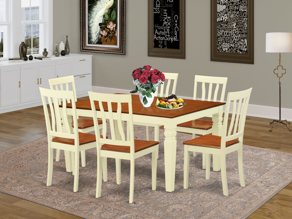 WEAN7-Z6C-O 7 Piece Dining Ensemble with Expanding Table and Wooden Chairs Set - Buttermilk & Cherry Finish