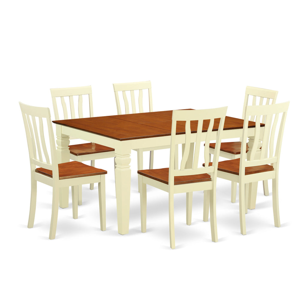 WEAN7-Z6C-O 7 Piece Dining Ensemble with Expanding Table and Wooden Chairs Set - Buttermilk & Cherry Finish