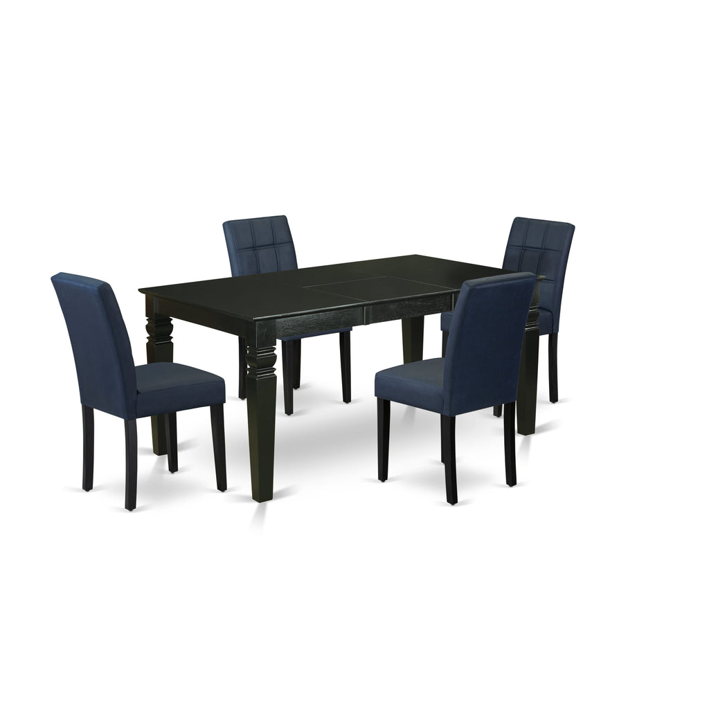 WEAS5-A6L-TZ 5-Piece Dining Set with Elegant Table & 4 Faux Leather Chairs in Chic Blue, Black Finish