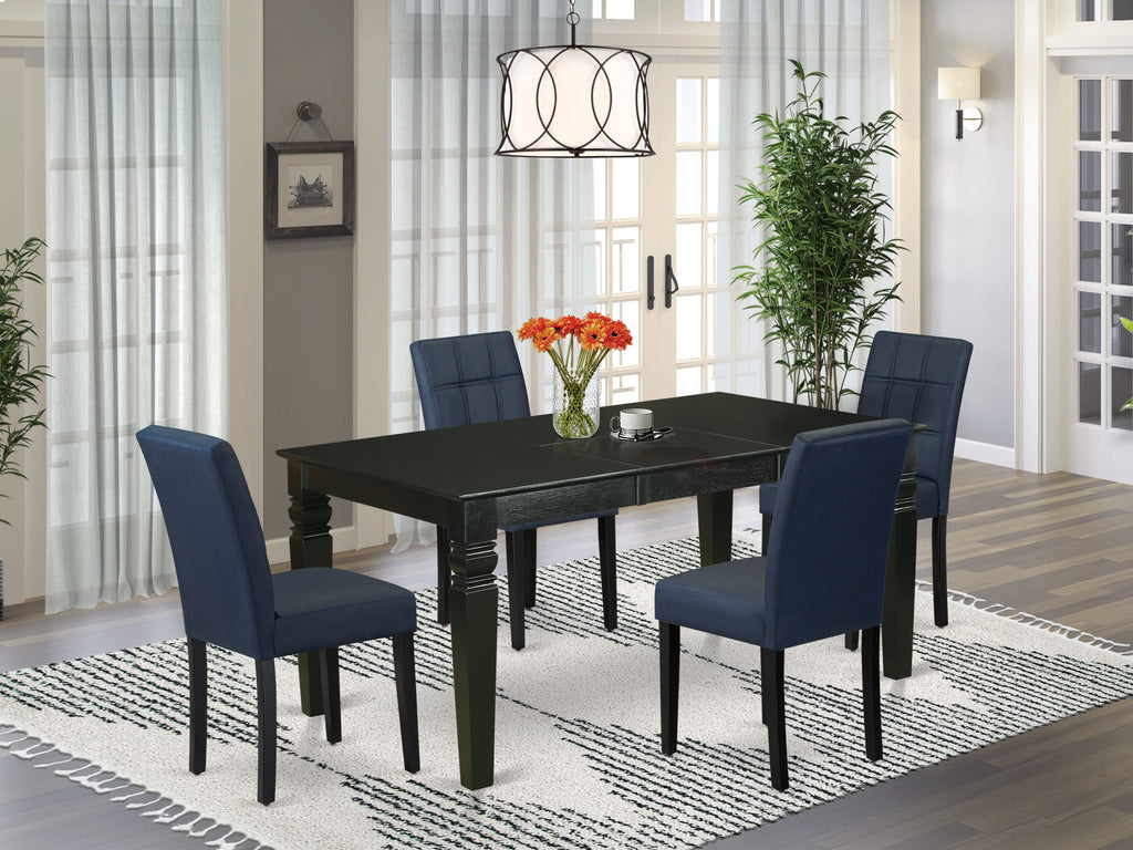 WEAS5-A6L-TZ 5-Piece Dining Set with Elegant Table & 4 Faux Leather Chairs in Chic Blue, Black Finish