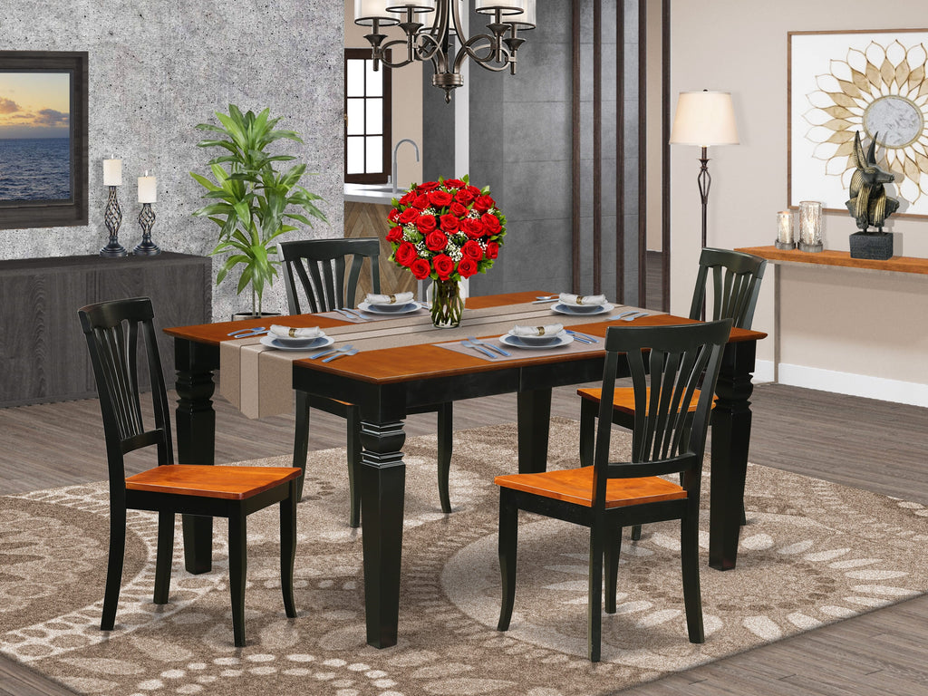 WEAV5-BIL-M 5 Piece Set Dining Table with Butterfly Leaf and 4 Chairs, 42x60 Inch Black & Cherry Ensemble