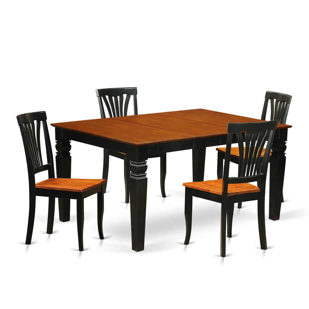 WEAV5-BIL-M 5 Piece Set Dining Table with Butterfly Leaf and 4 Chairs, 42x60 Inch Black & Cherry Ensemble