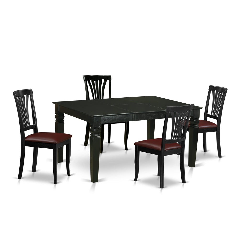 WEAV5-OHF-28 Elegant 5-Piece Dining Ensemble with Expanding Table and Upholstered Seats, Black Finish
