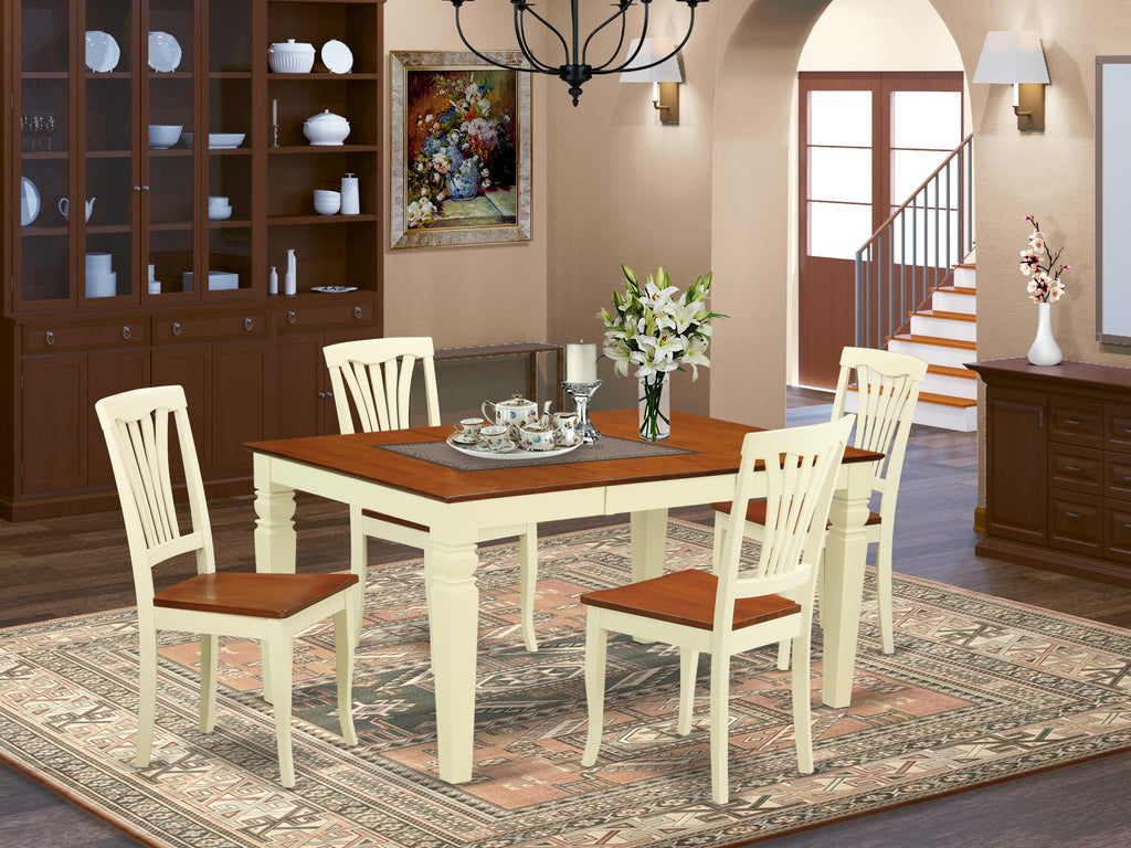 WEAV5-PN7-M Elegant 5-Piece Dining Set with Expandable Table and Chairs, Buttermilk & Cherry Finish