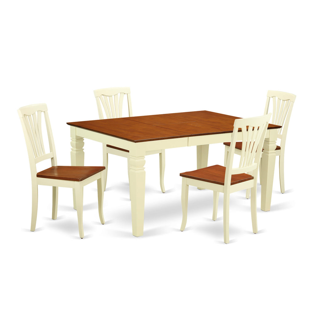 WEAV5-PN7-M Elegant 5-Piece Dining Set with Expandable Table and Chairs, Buttermilk & Cherry Finish