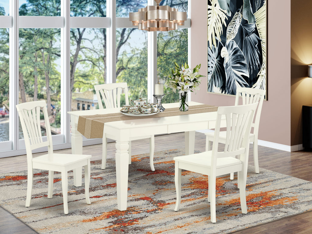 WEAV5-2BR-C 5-Piece Rectangular Kitchen Table Set with Butterfly Leaf and Dining Chairs - 42x60, Linen White