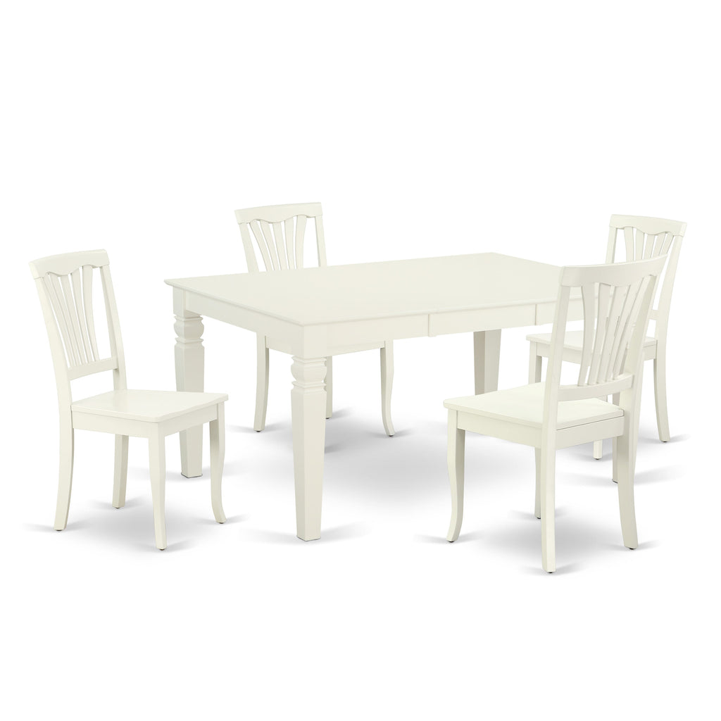 WEAV5-2BR-C 5-Piece Rectangular Kitchen Table Set with Butterfly Leaf and Dining Chairs - 42x60, Linen White