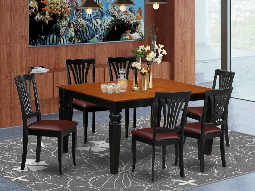 WEAV7-ZZO-Y3 Seven-Piece Set Dining Table with Leaf Extension and 6 Chairs, Black Cherry Finish, 42x60 Inches