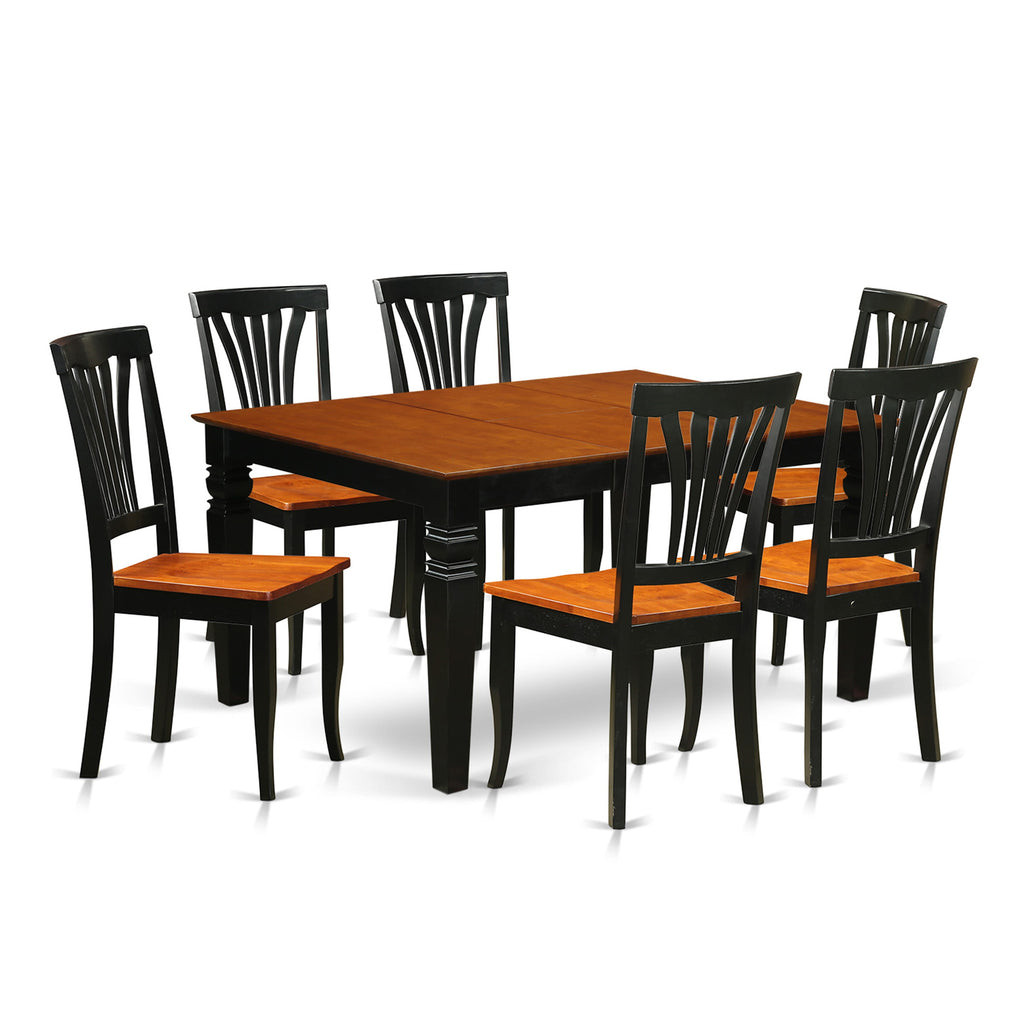 WEAV7-SIF-E Chic 7 Piece Dining Set with Extending Table and 6 Chairs, 42x60, Intricate Black & Cherry Design