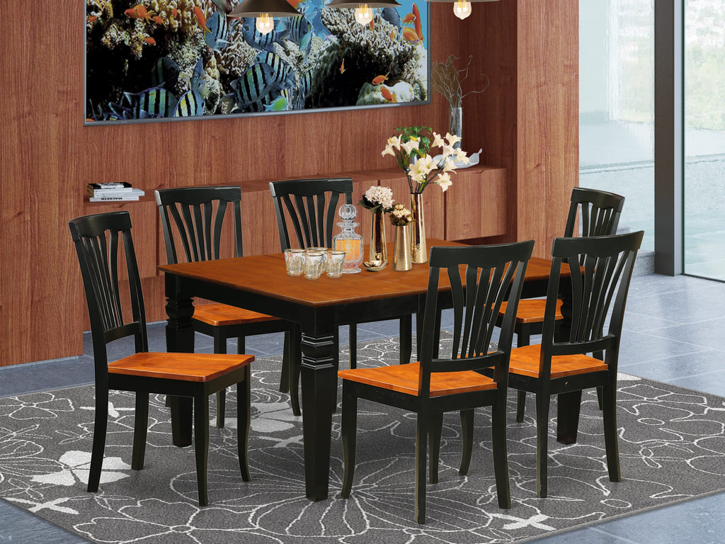 WEAV7-SIF-E Chic 7 Piece Dining Set with Extending Table and 6 Chairs, 42x60, Intricate Black & Cherry Design