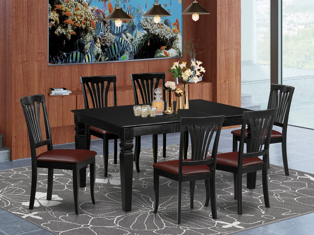WEAV7-Z2N-SP 7 Piece Dining Table Ensemble with Rectangular Expandable Leaf and Leather-like Chairs in Elegant Ebony, 42x60 Inch