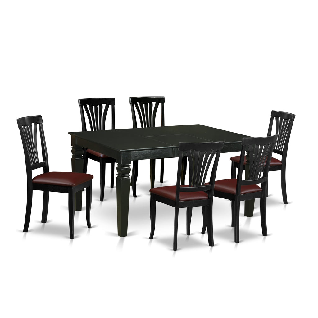 WEAV7-Z2N-SP 7 Piece Dining Table Ensemble with Rectangular Expandable Leaf and Leather-like Chairs in Elegant Ebony, 42x60 Inch