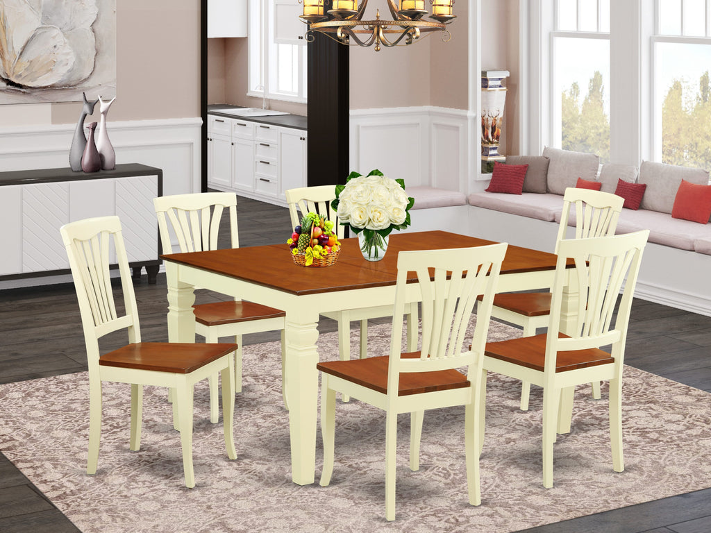 Dining Set WEAV7-H9L-0 Elegant 7-Piece Ensemble with Butterfly Extension and 6 Wood Chairs, Buttermilk & Cherry Finish