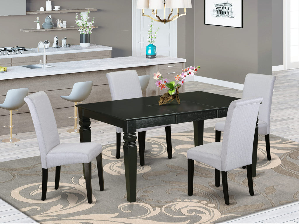 Stylish WEBA5-4RG-20 5 Piece Dining Set Rectangle Table with Leaf and 4 Grey Fabric Chairs, 42x60 Inch, Black