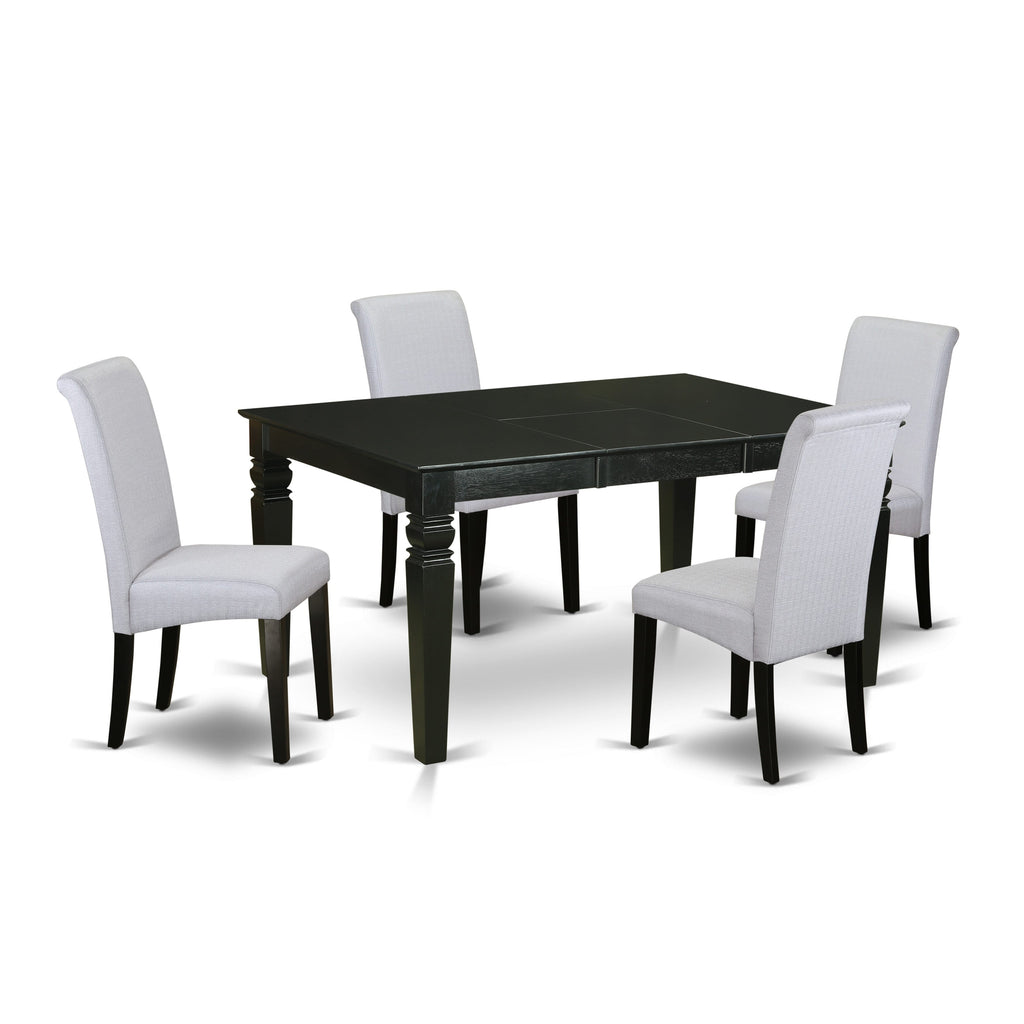 Stylish WEBA5-4RG-20 5 Piece Dining Set Rectangle Table with Leaf and 4 Grey Fabric Chairs, 42x60 Inch, Black