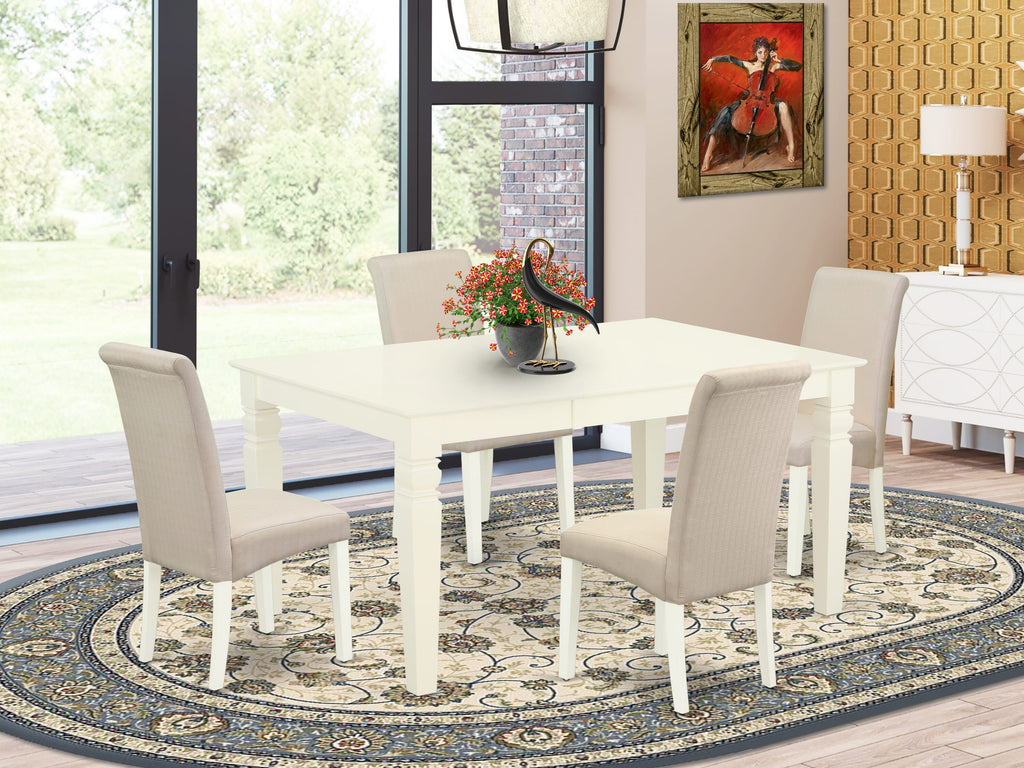WEBA5-DWK-RC 5-Piece Dining Set Rectangle Extendable Table with 4 Cream Chairs, 42x60