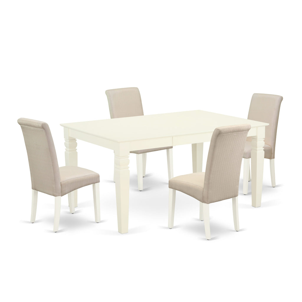 WEBA5-DWK-RC 5-Piece Dining Set Rectangle Extendable Table with 4 Cream Chairs, 42x60