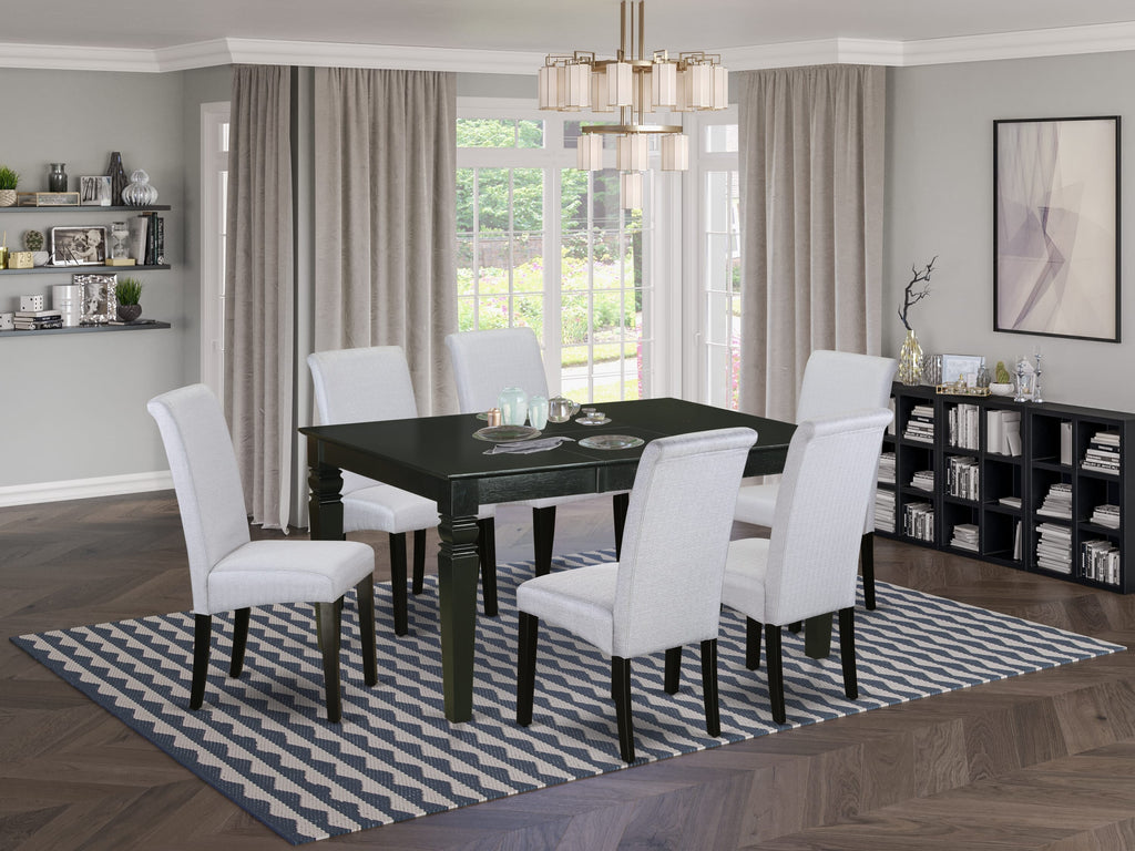 WEBA7-271-HH Elegant 7-Piece Dining Ensemble with Expanding Table and Grey Chairs, 42x60 Black Finish