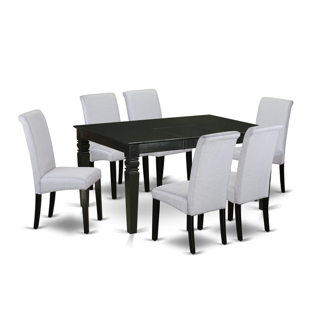 WEBA7-271-HH Elegant 7-Piece Dining Ensemble with Expanding Table and Grey Chairs, 42x60 Black Finish