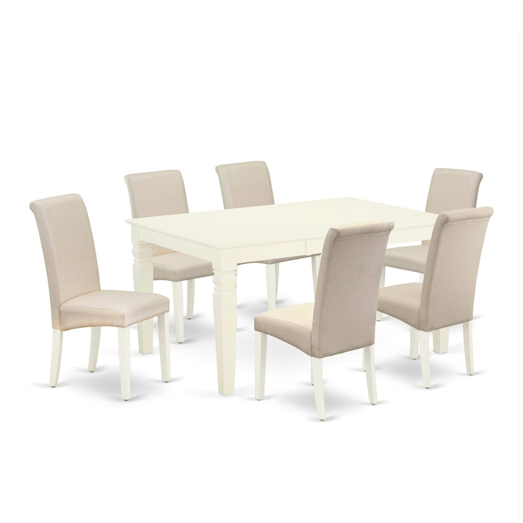 WEBA7-XS9-N1 7-Piece Dining Ensemble Rectangular Table with Extension Leaf & 6 Cream Linen Chairs, 42x60, White Finish