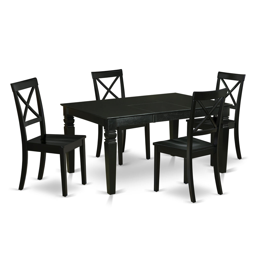 WEBO5-C6U-0 Elegant Rectangle Dining Set with Butterfly Leaf and 4 Chic Chairs, 42x60, in Classic Black
