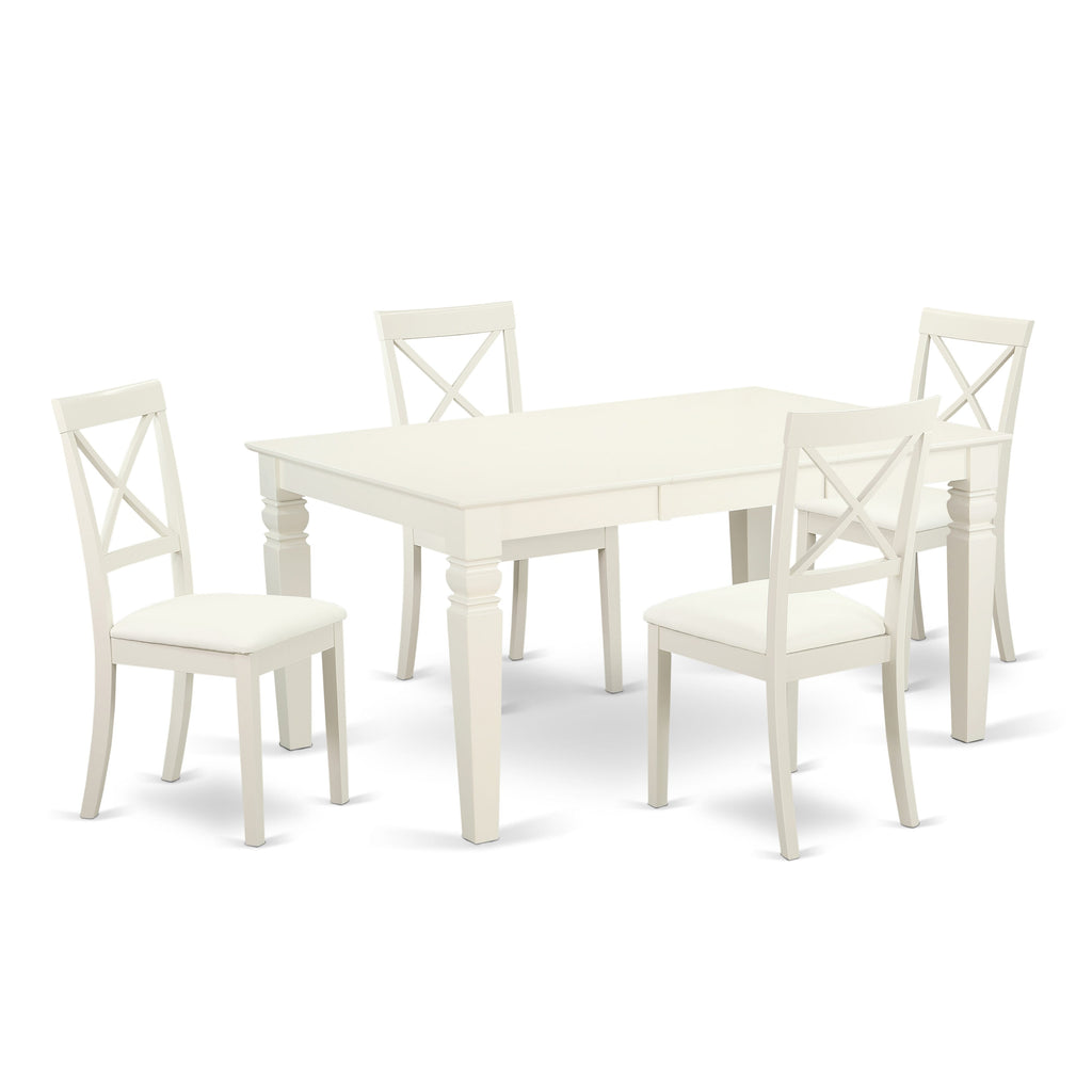WEBO5-VW3-UZ Ensemble 5-Piece Dining Suite with Table & 4 White Leatherette Chairs