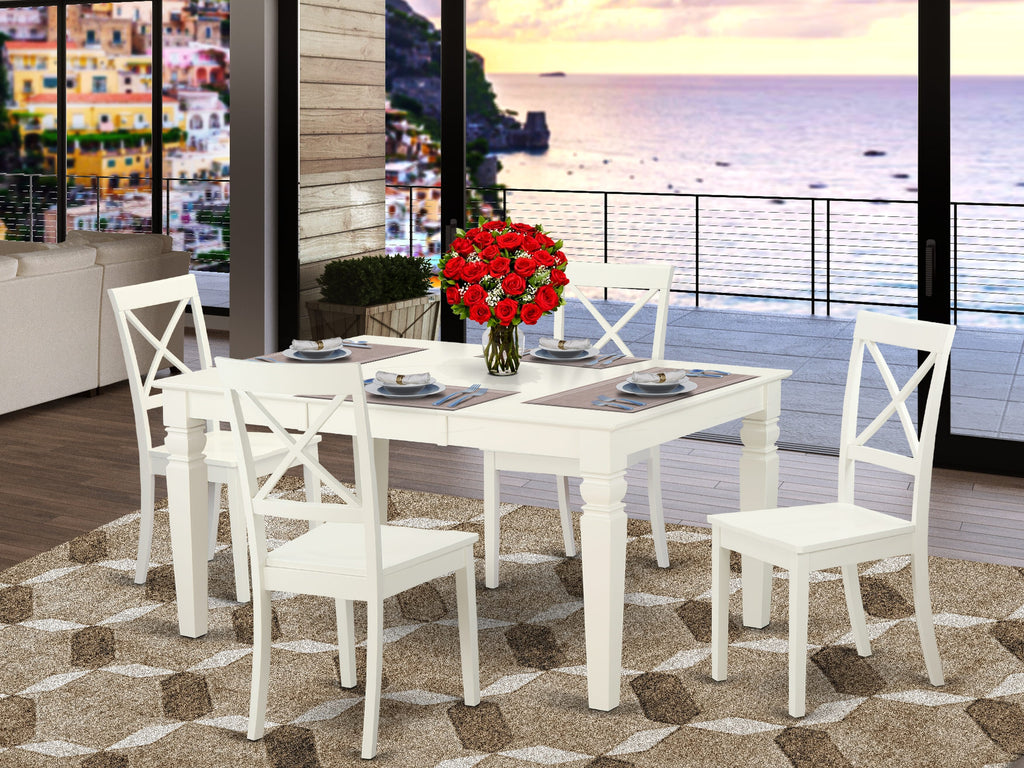 WEBO5-3P8-U 5-Piece Rectangular Dining Set with Extended Leaf & 4 Chairs, Linen White Finish, 42x60