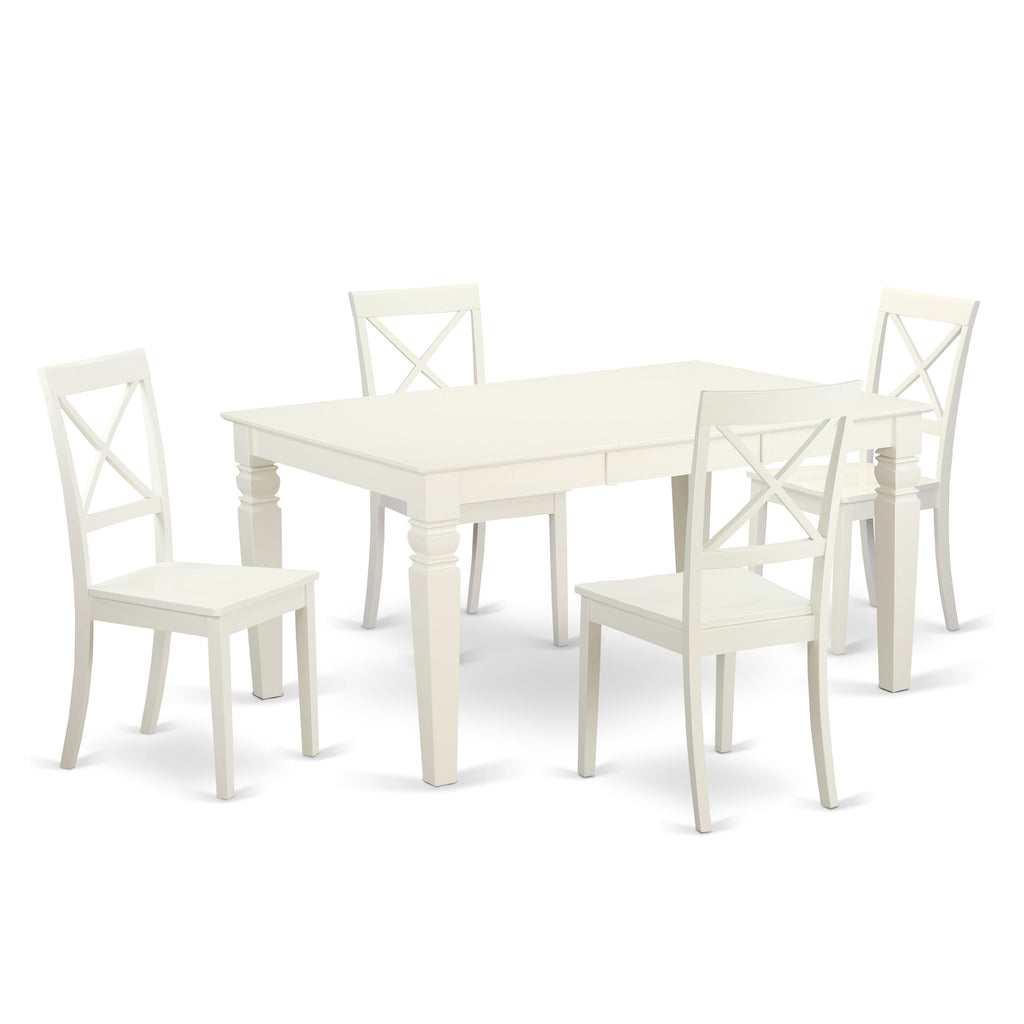WEBO5-3P8-U 5-Piece Rectangular Dining Set with Extended Leaf & 4 Chairs, Linen White Finish, 42x60